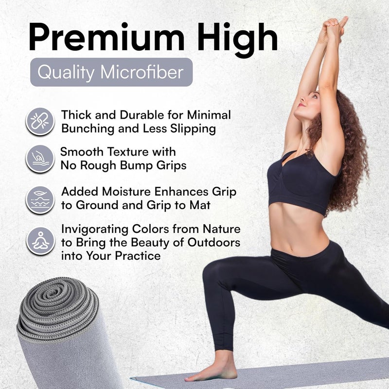 Evolution Earth Yoga Mat Towel - Double Sided Microfiber Yoga Towel - Sweat Absorbent Non Slip Hot Yoga Towel - Lightweight, Quick Drying Pilates and Bikram Sweat Towel - 73''L x 26''W, Fog Gray - Image 2